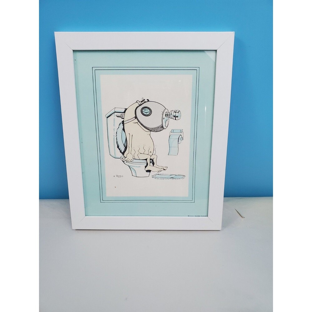 Framed Whimsical Toilet Creature Illustration Art Print Americanflat Frame 10x12